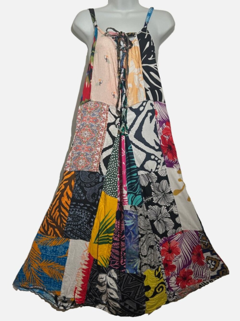 Nwt FUNKY STUFF corset hippie patch boho rayon tank pocket DRESS L